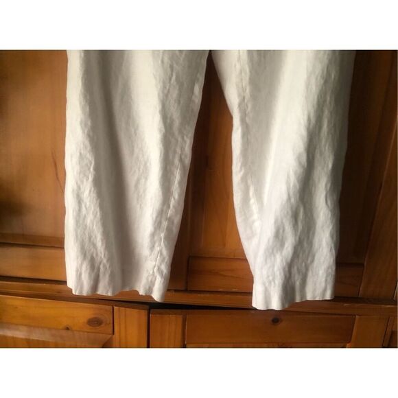 Talbots Linen Pants Womans 12 White Button Zip Tapered Leg - Picture 3 of 12